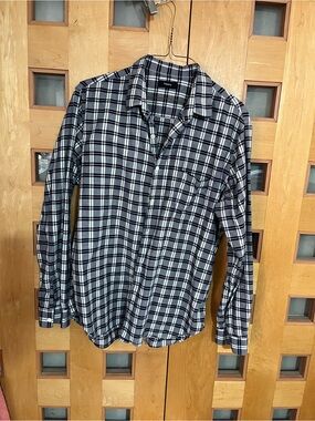 Theory Rammy Grange Men's Black and White Plaid Button-Down Shirt, XL